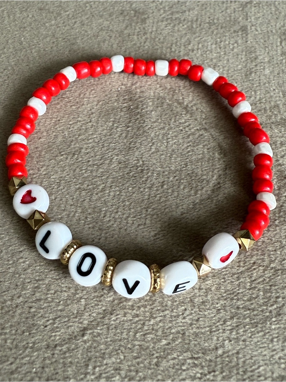 LOVE Beaded Stretch Bracelet in Red and White